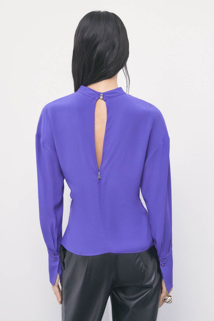Fluid viscose blouse with V-neck, Purple, Patrizia Pepe