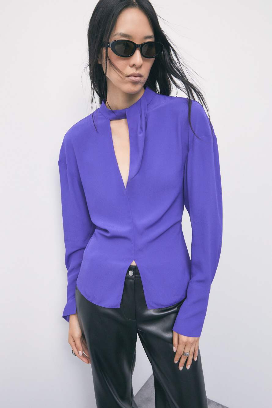 Fluid viscose blouse with V-neck, Purple, Patrizia Pepe