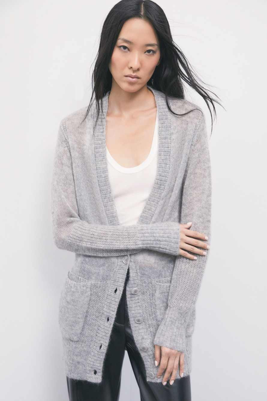 Wool-mohair blend cardigan with pockets, Grey, Patrizia Pepe