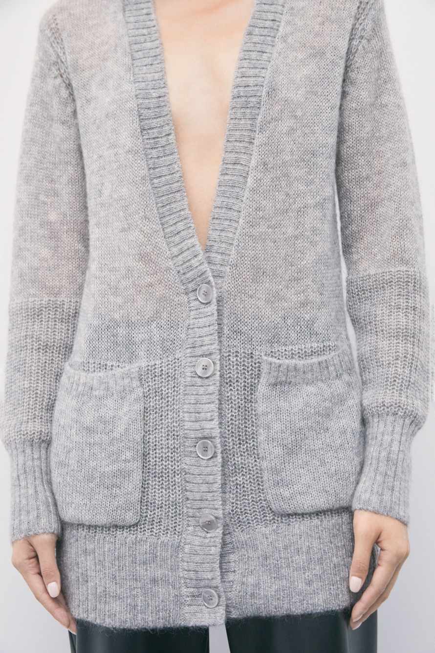 Wool-mohair blend cardigan with pockets, Grey, Patrizia Pepe