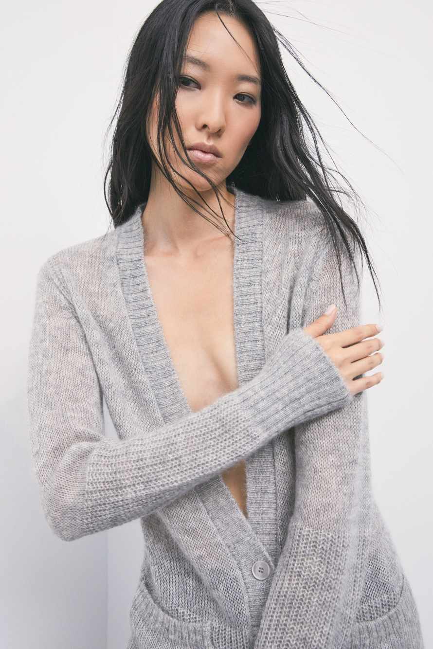 Wool-mohair blend cardigan with pockets, Grey, Patrizia Pepe