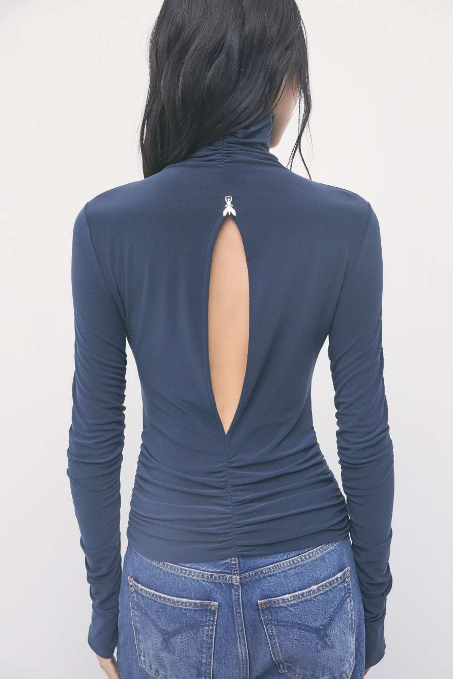 Draped long-sleeve top, Blue, Patrizia Pepe