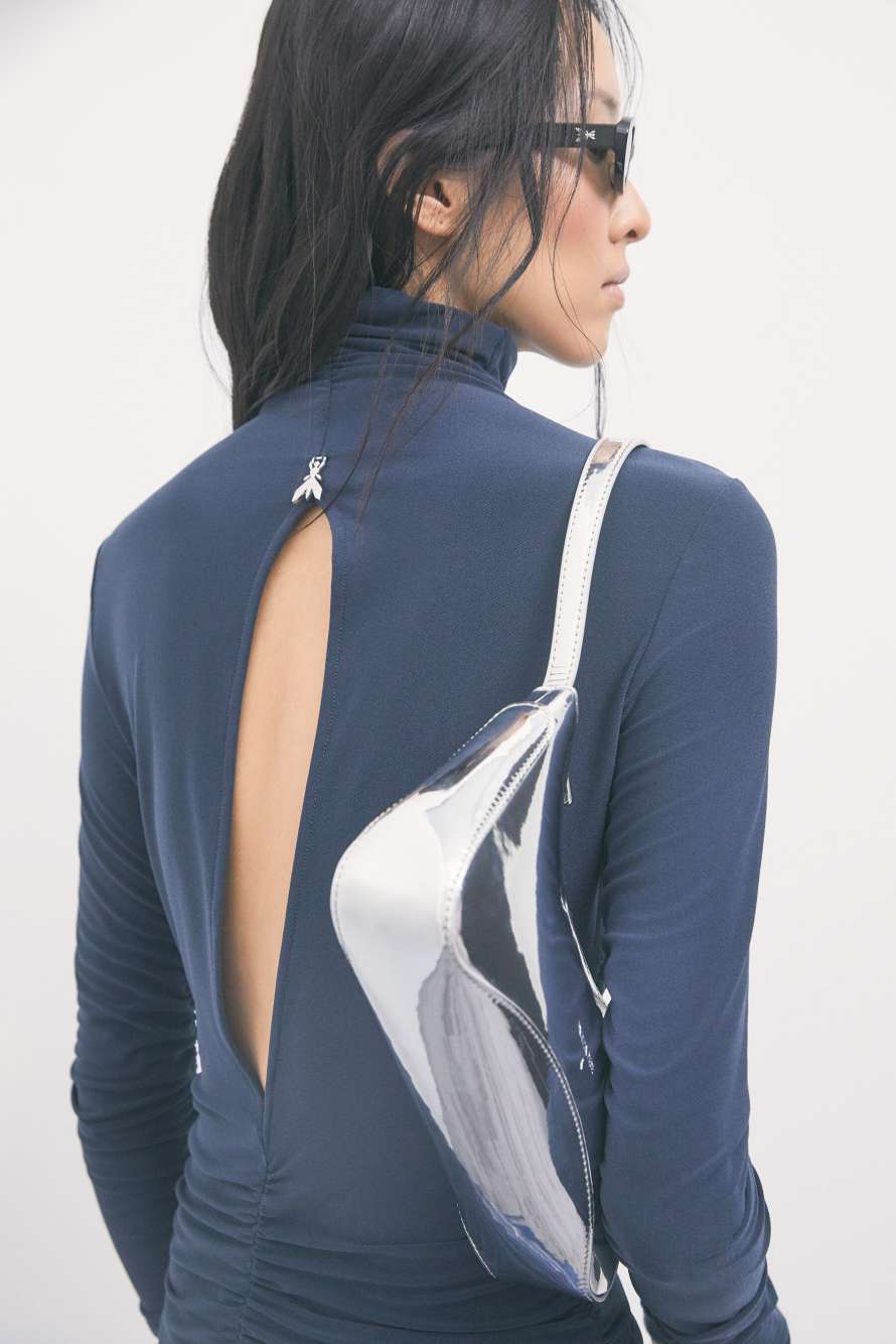 Draped long-sleeve top, Blue, Patrizia Pepe