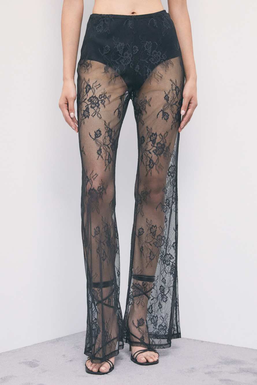 Flared lace trousers, Black, Patrizia Pepe