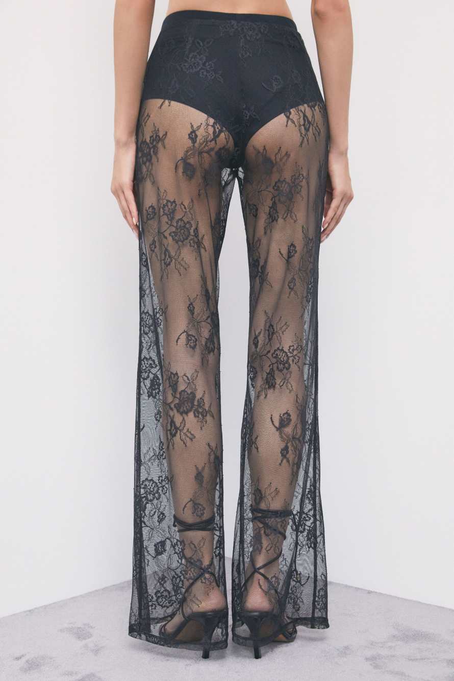 Flared lace trousers, Black, Patrizia Pepe
