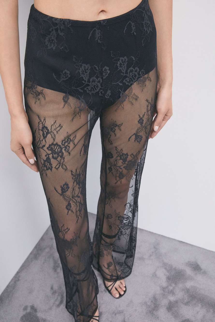 Flared lace trousers, Black, Patrizia Pepe