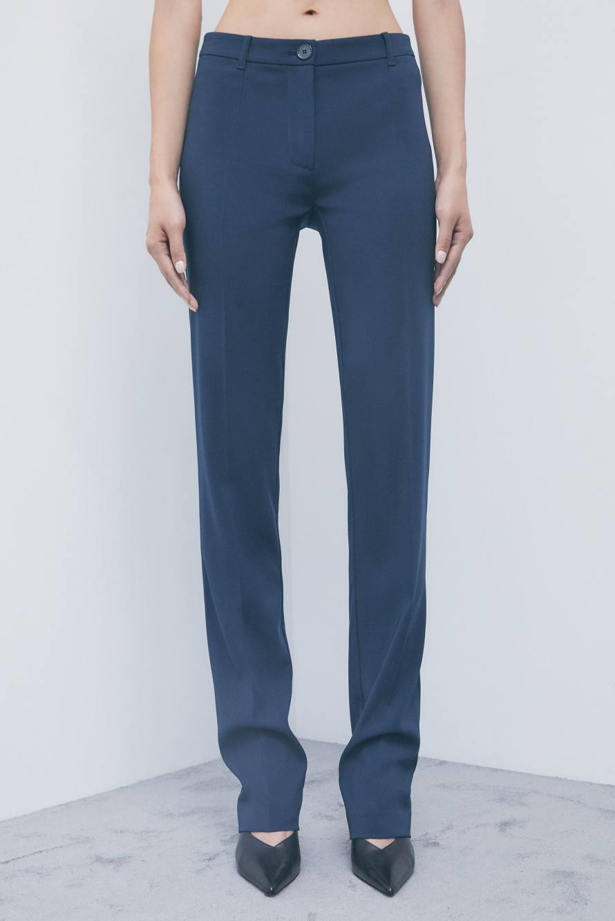Pantalon slim en cr&ecirc;pe stretch, Bleu, Patrizia Pepe