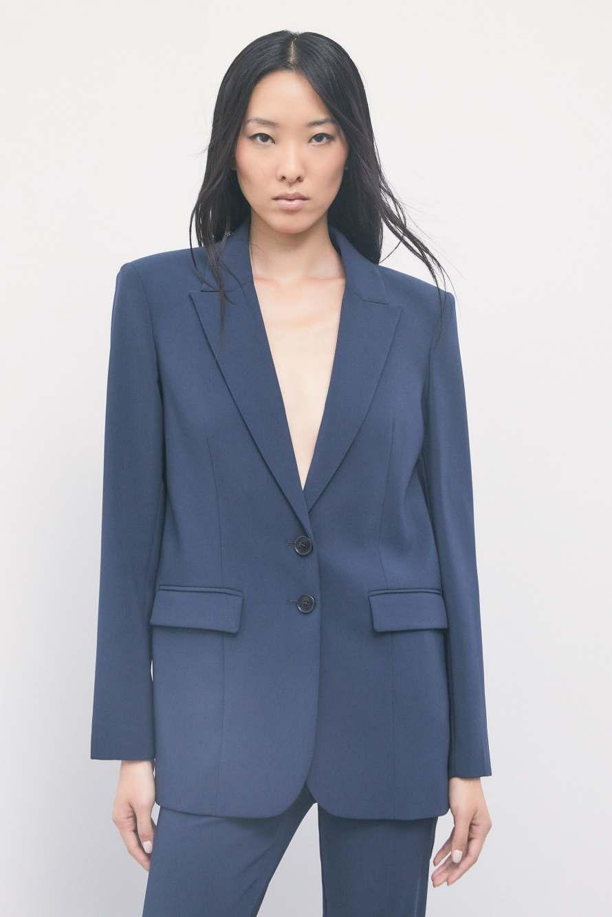 Fluid two-button stretch blazer, Blue, Patrizia Pepe