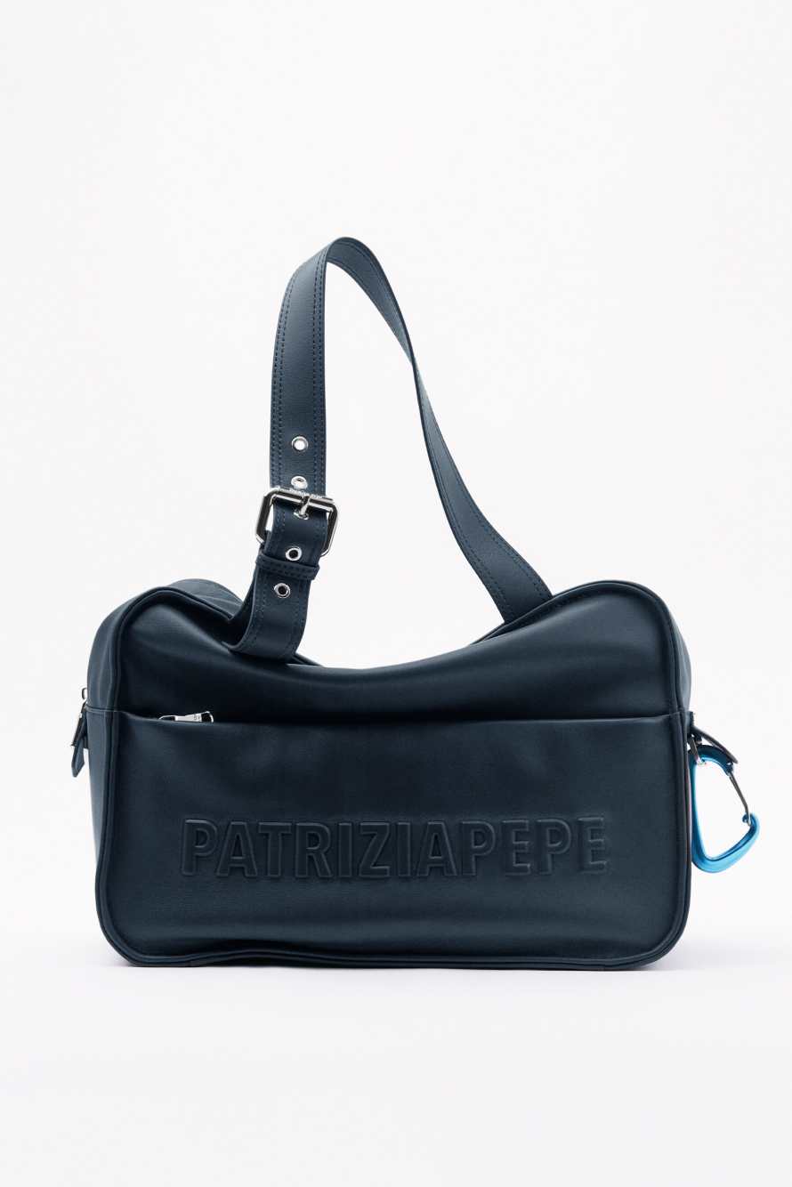(IM)PERFECTION shopping bag in leather, Blue, Patrizia Pepe