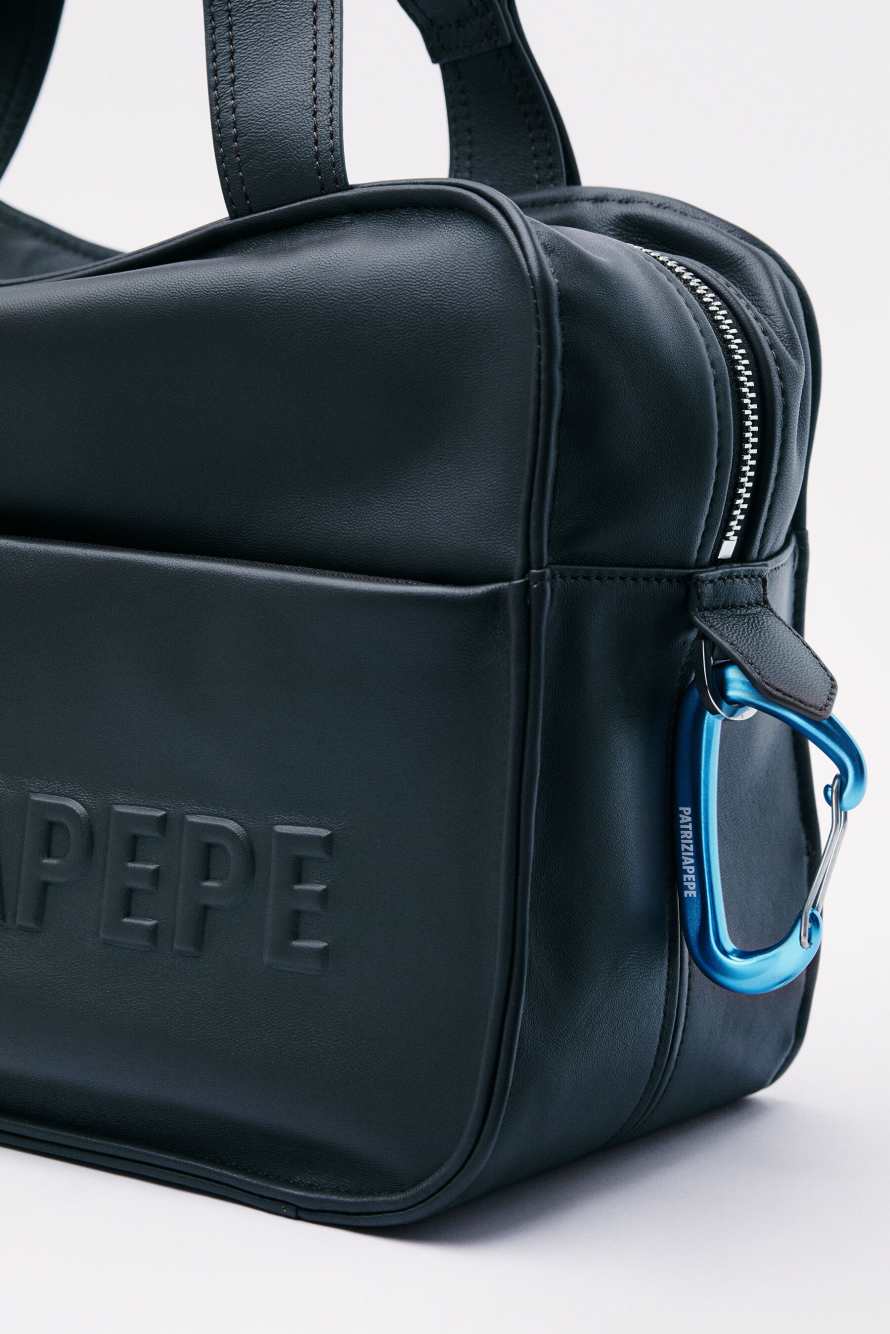 (IM)PERFECTION shopping bag in leather, Blue, Patrizia Pepe