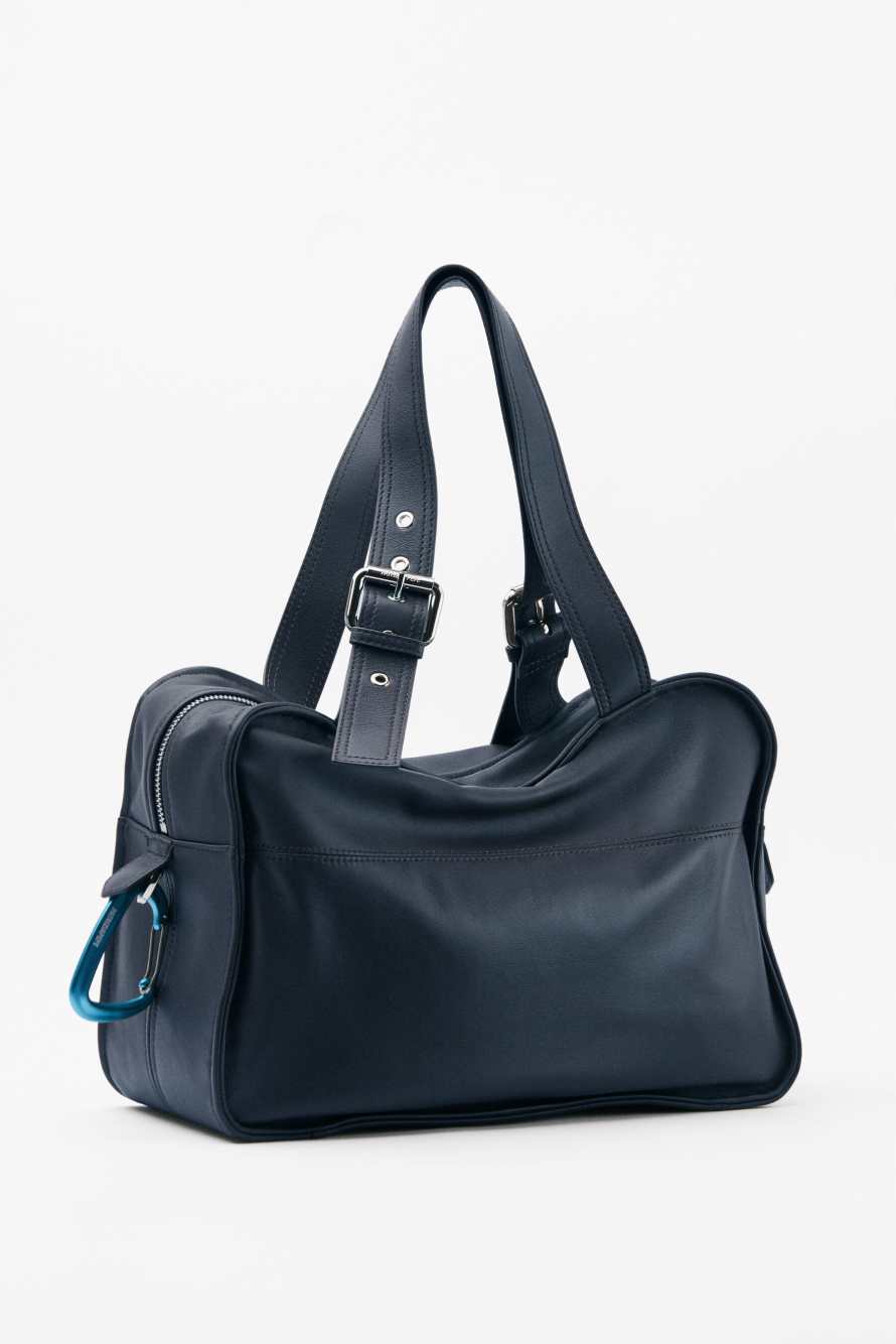 (IM)PERFECTION shopping bag in leather, Blue, Patrizia Pepe