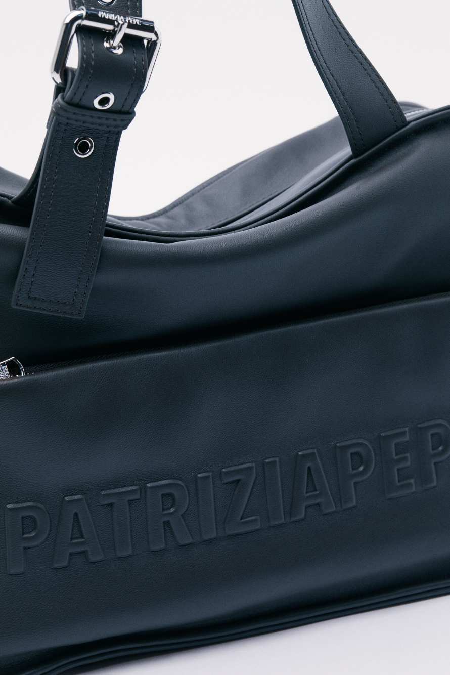 (IM)PERFECTION shopping bag in leather, Blue, Patrizia Pepe