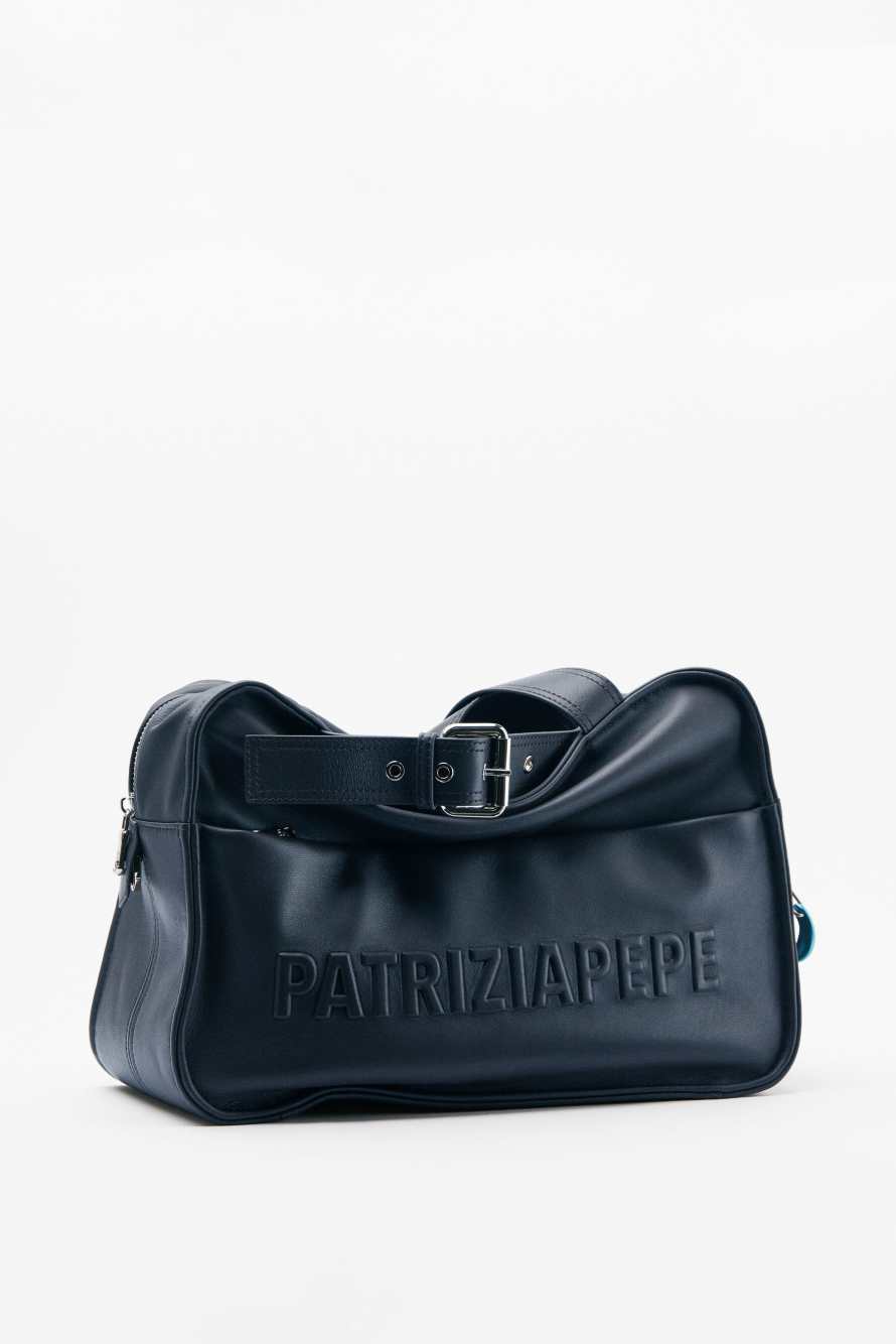 (IM)PERFECTION shopping bag in leather, Blue, Patrizia Pepe