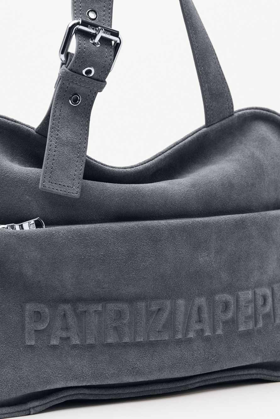 (IM)PERFECTION suede shopping bag, Grey, Patrizia Pepe