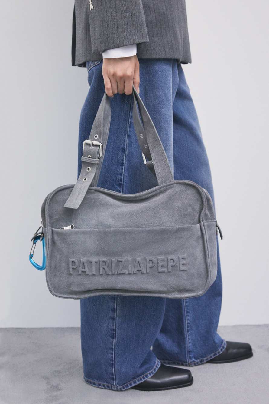 (IM)PERFECTION suede shopping bag, Grey, Patrizia Pepe