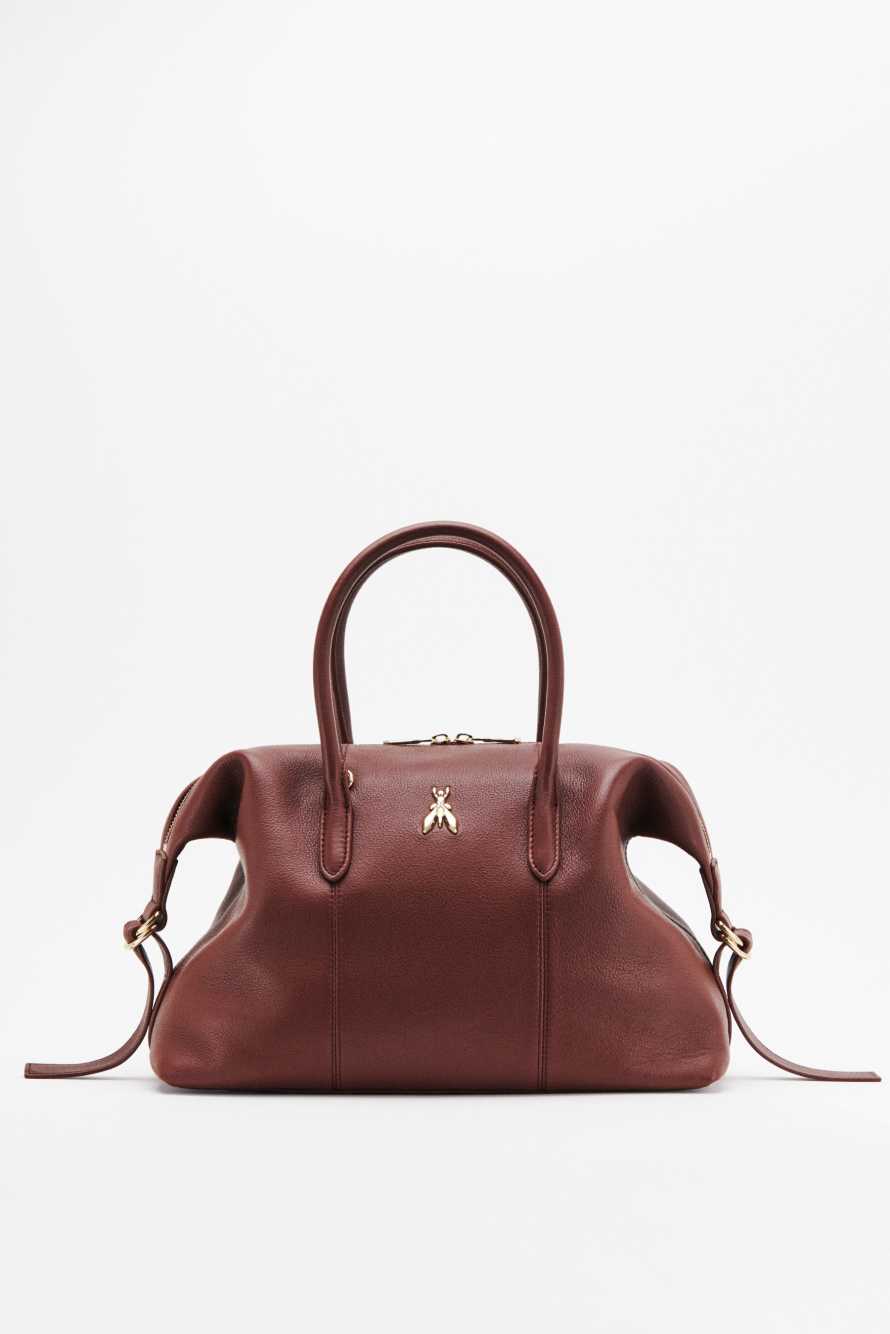 New Business leather bowling bag, Brown, Patrizia Pepe