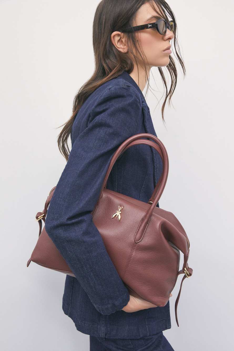 New Business leather bowling bag, Brown, Patrizia Pepe