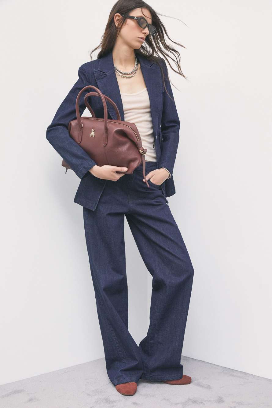 New Business leather bowling bag, Brown, Patrizia Pepe