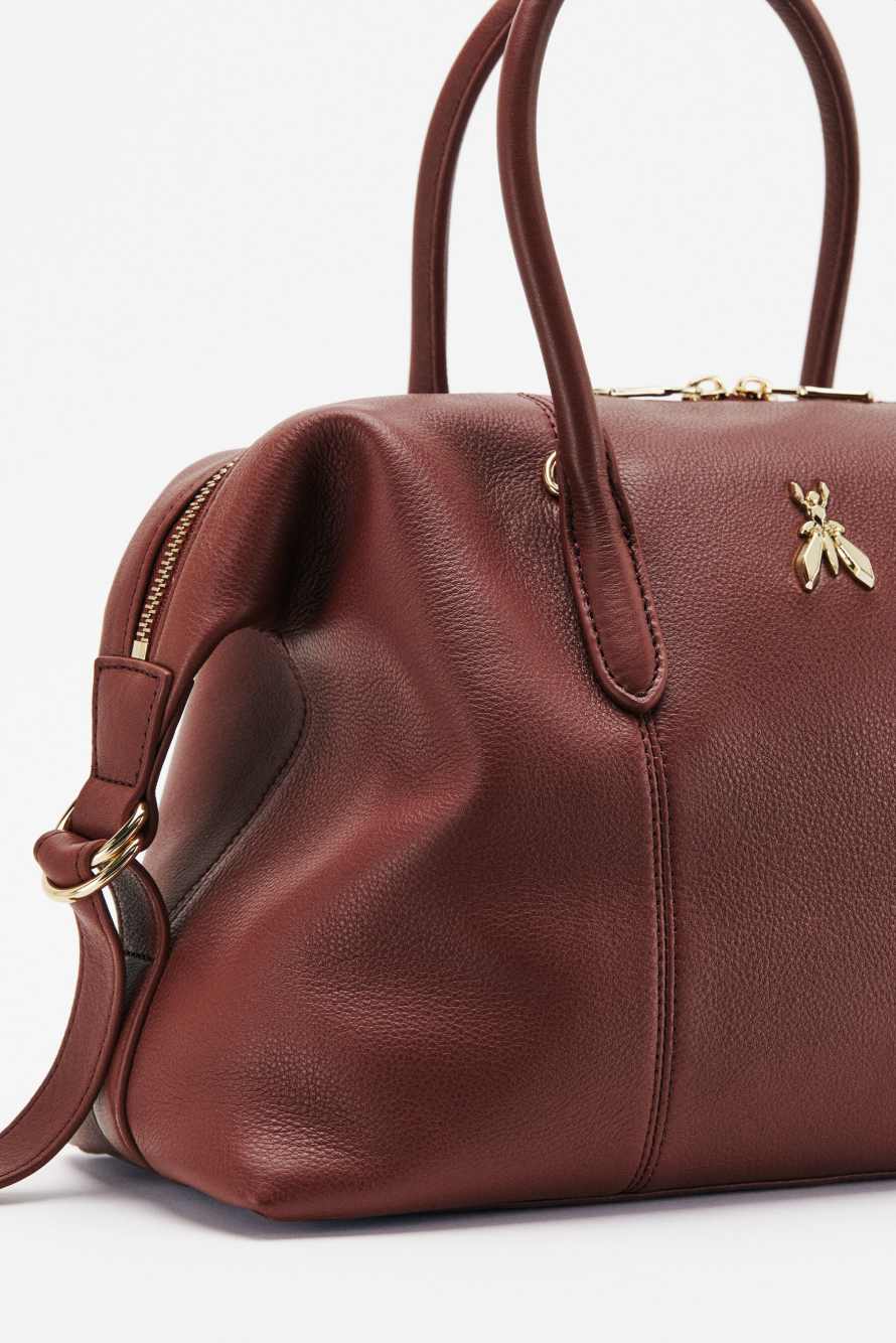 New Business leather bowling bag, Brown, Patrizia Pepe