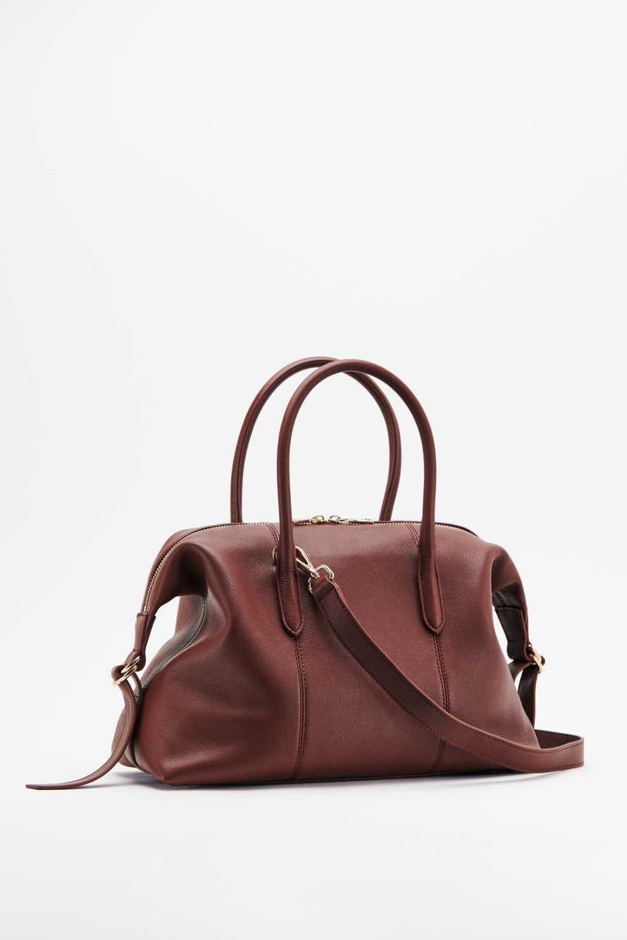 New Business leather bowling bag, Brown, Patrizia Pepe