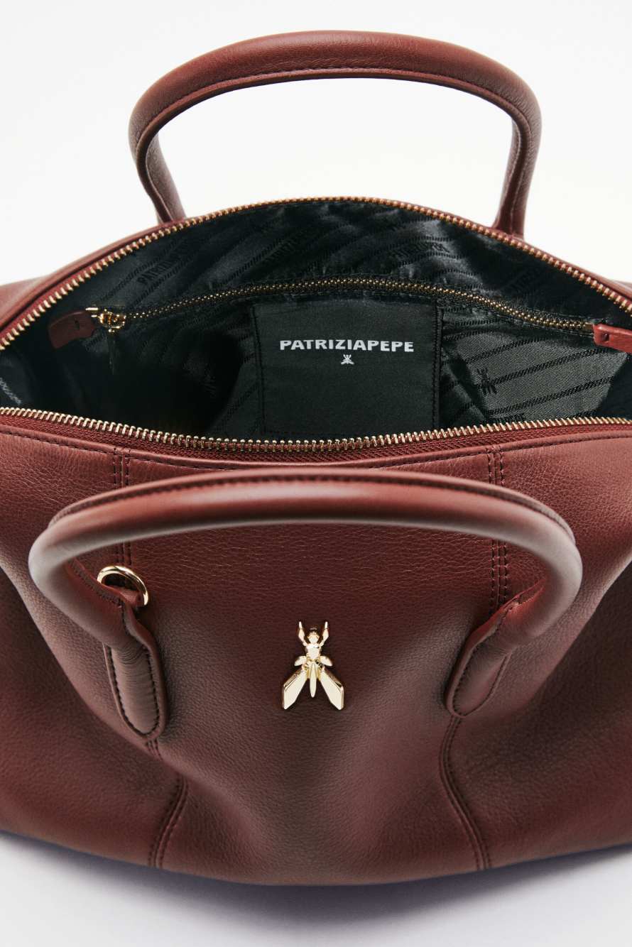 New Business leather bowling bag, Brown, Patrizia Pepe