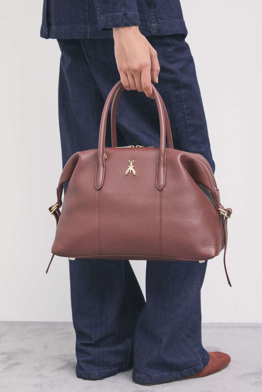 New Business leather bowling bag, Brown, Patrizia Pepe