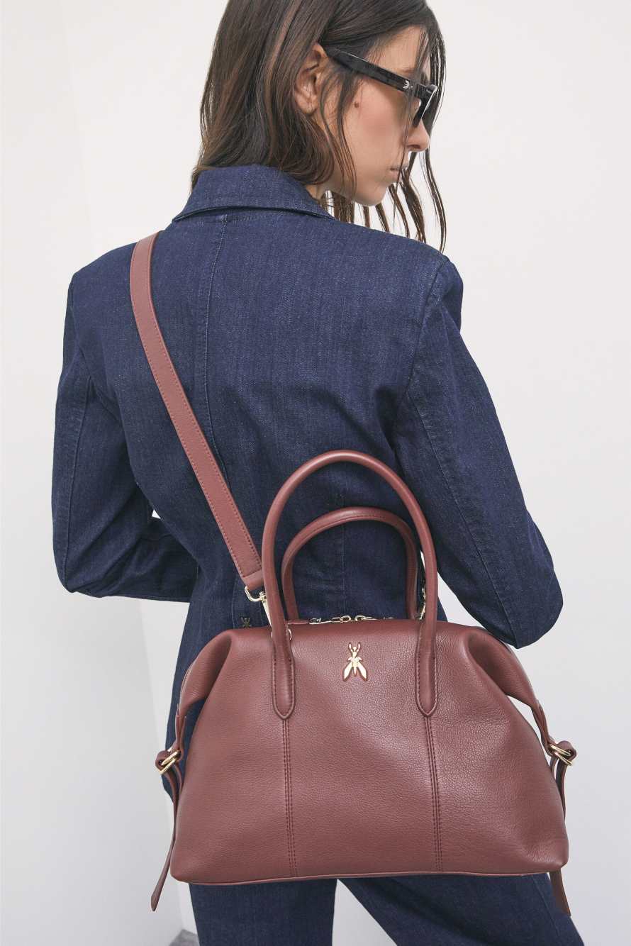 New Business leather bowling bag, Brown, Patrizia Pepe