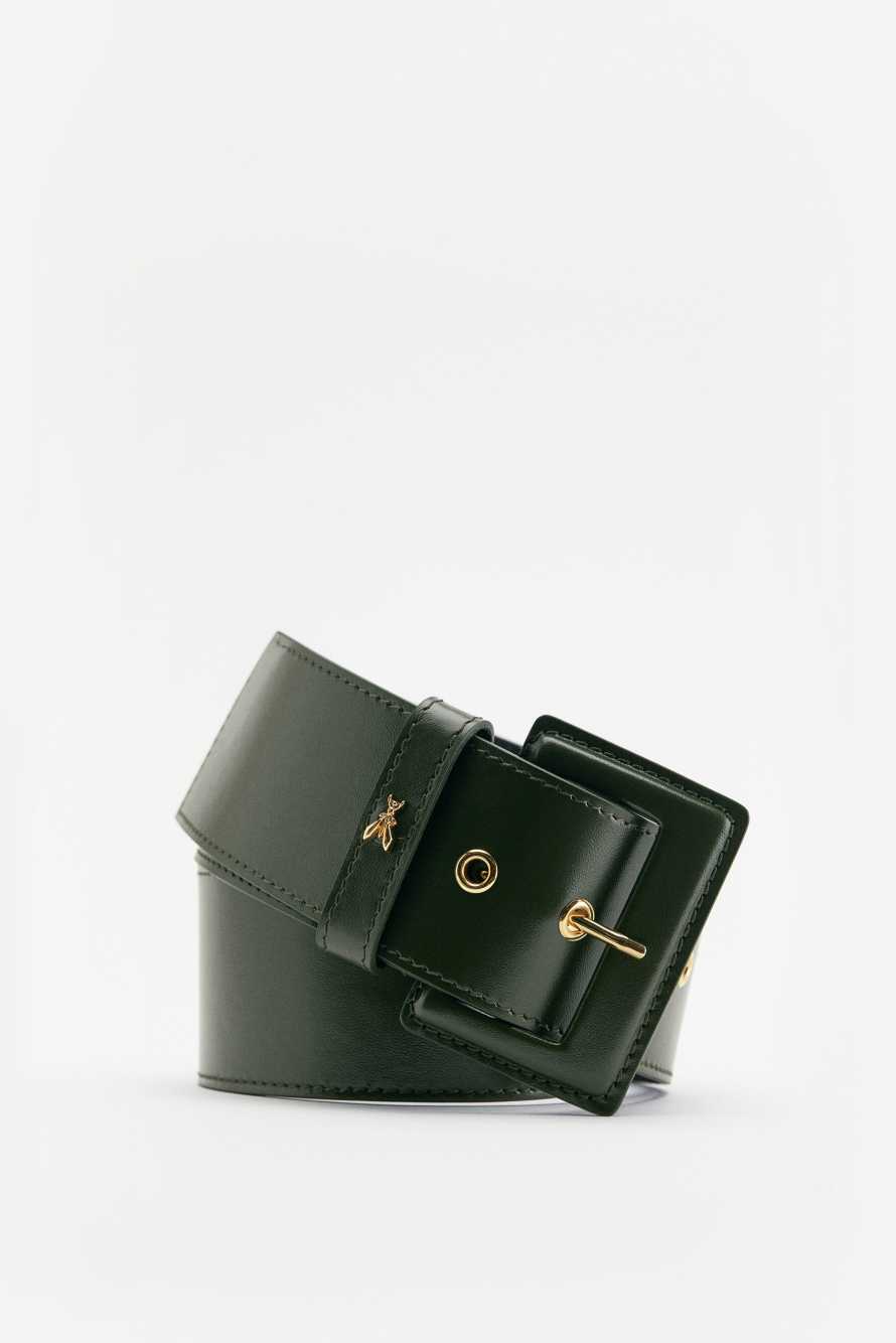 High Waist Leather Belt, Green, Patrizia Pepe
