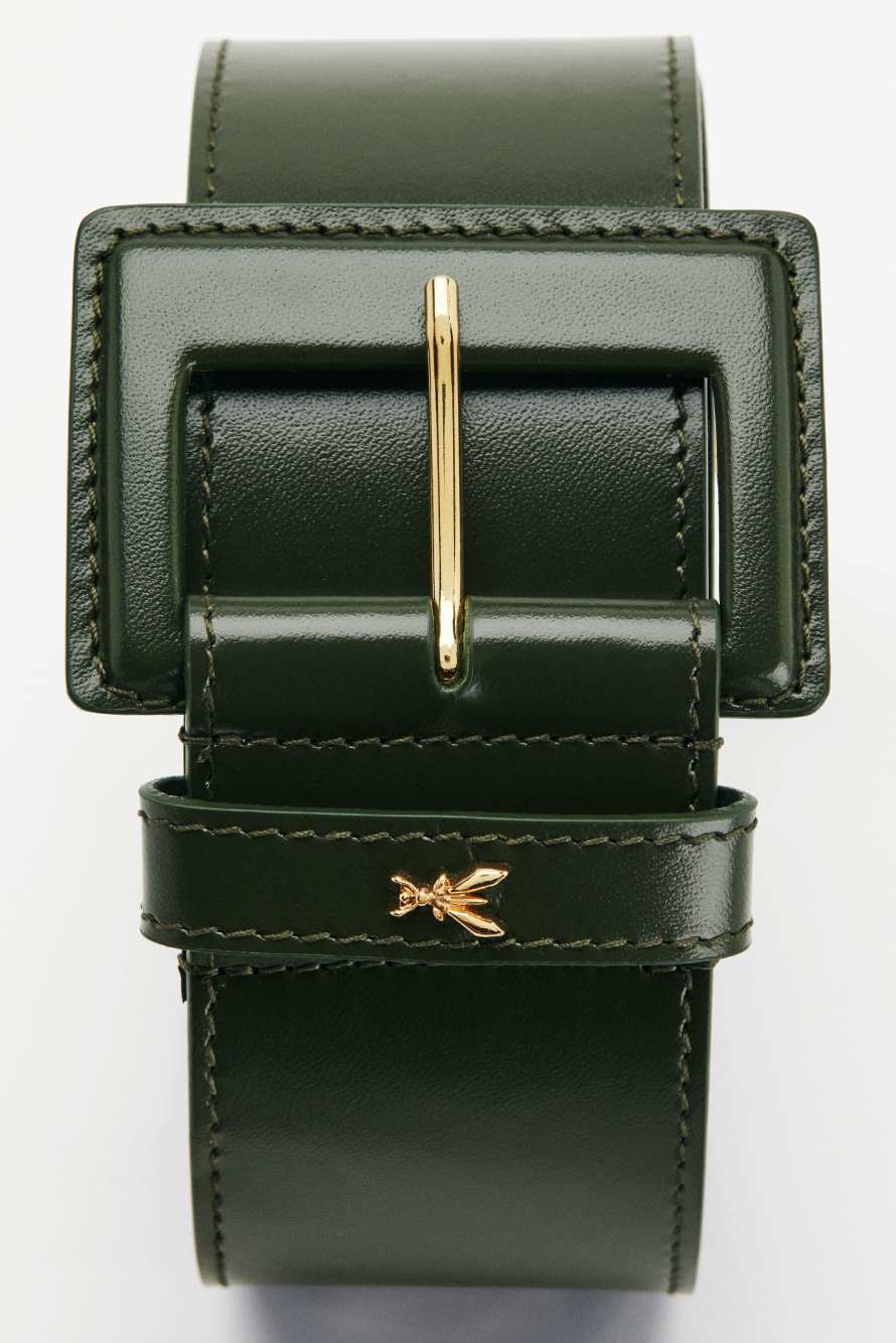 High Waist Leather Belt, Green, Patrizia Pepe
