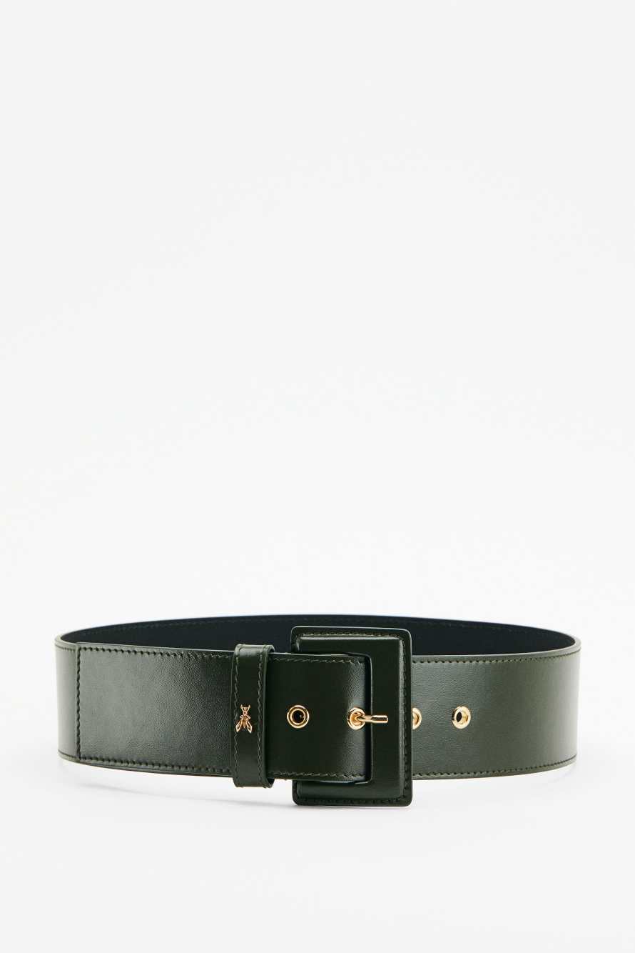 High Waist Leather Belt, Green, Patrizia Pepe