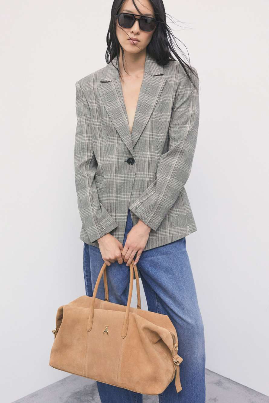 New Business large suede top handle bag, Beige, Patrizia Pepe