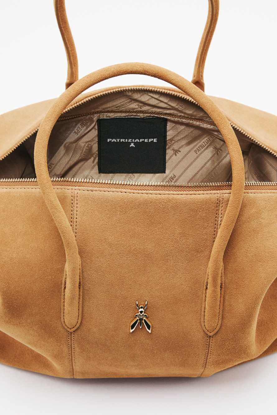 New Business large suede top handle bag, Beige, Patrizia Pepe