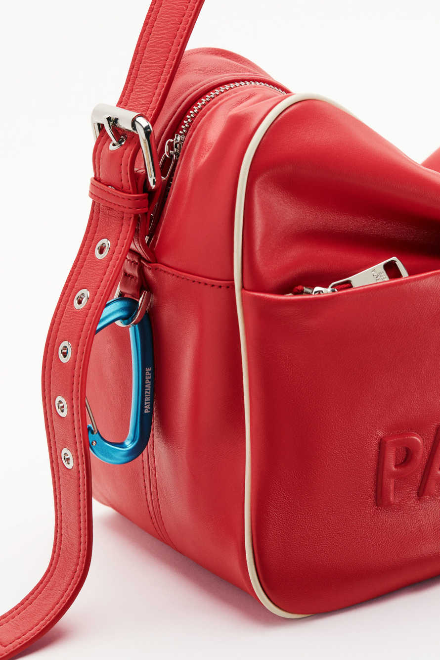 (IM)PERFECTION large nylon and leather bag, Red, Patrizia Pepe