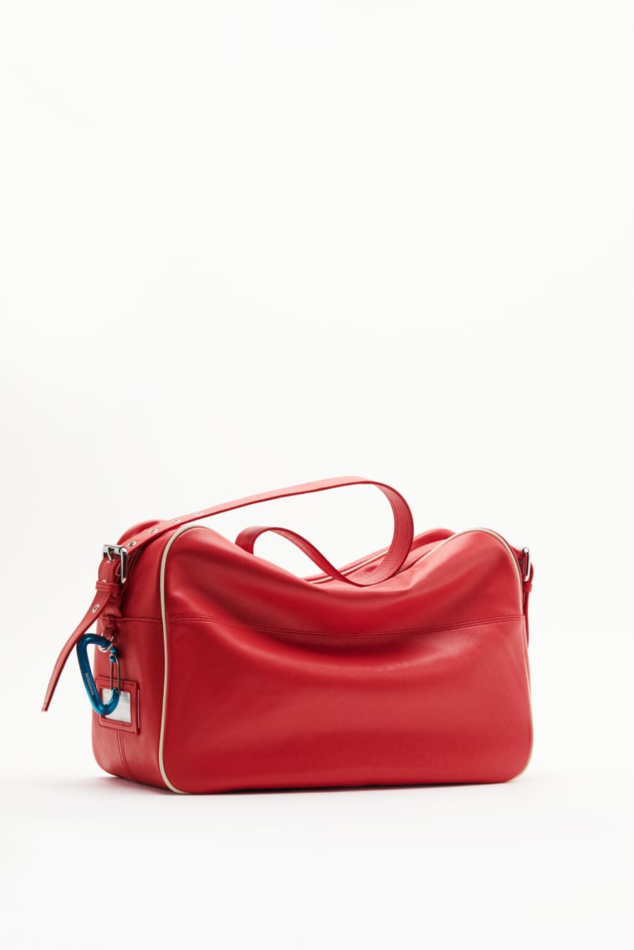 (IM)PERFECTION large nylon and leather bag, Red, Patrizia Pepe