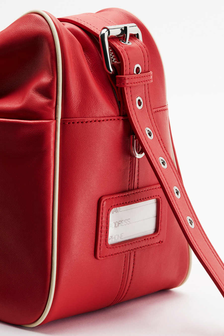 (IM)PERFECTION large nylon and leather bag, Red, Patrizia Pepe