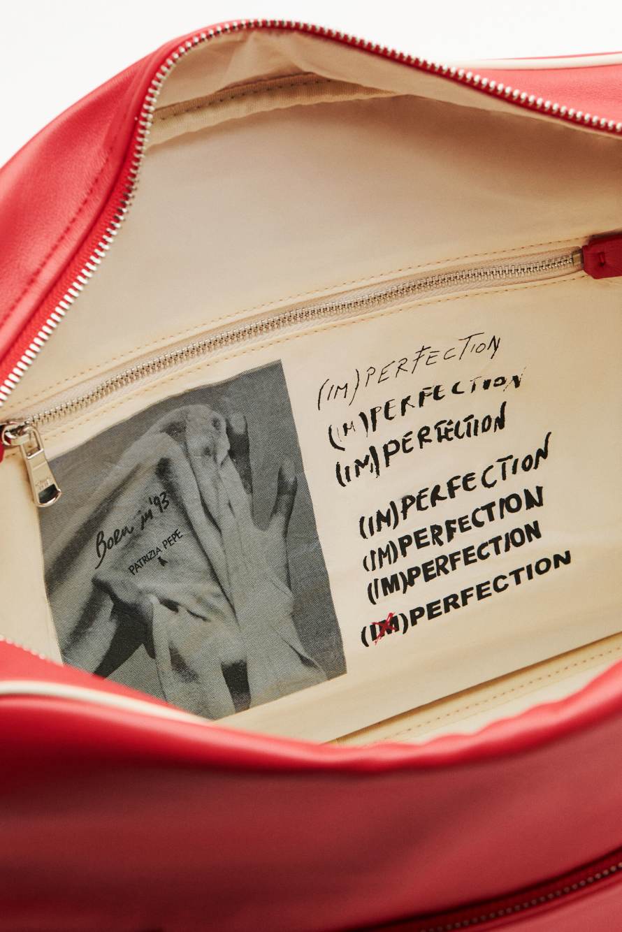 (IM)PERFECTION large nylon and leather bag, Red, Patrizia Pepe