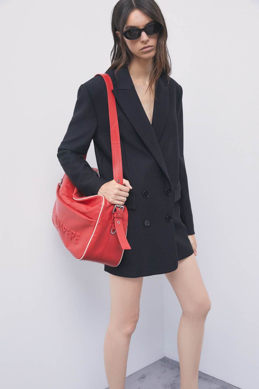(IM)PERFECTION large nylon and leather bag, Red, Patrizia Pepe