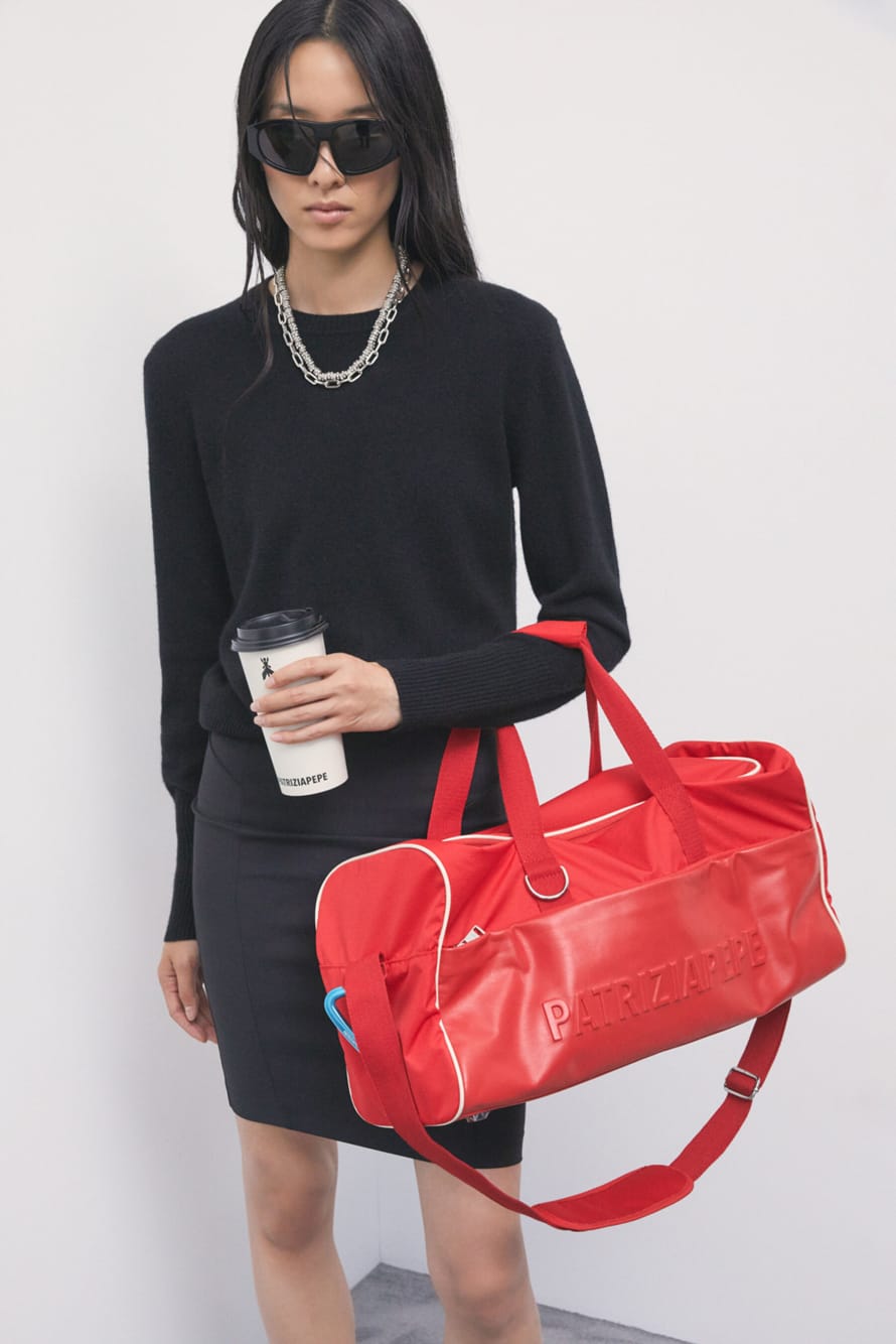 (IM)PERFECTION nylon and leather travel bag, Red, Patrizia Pepe