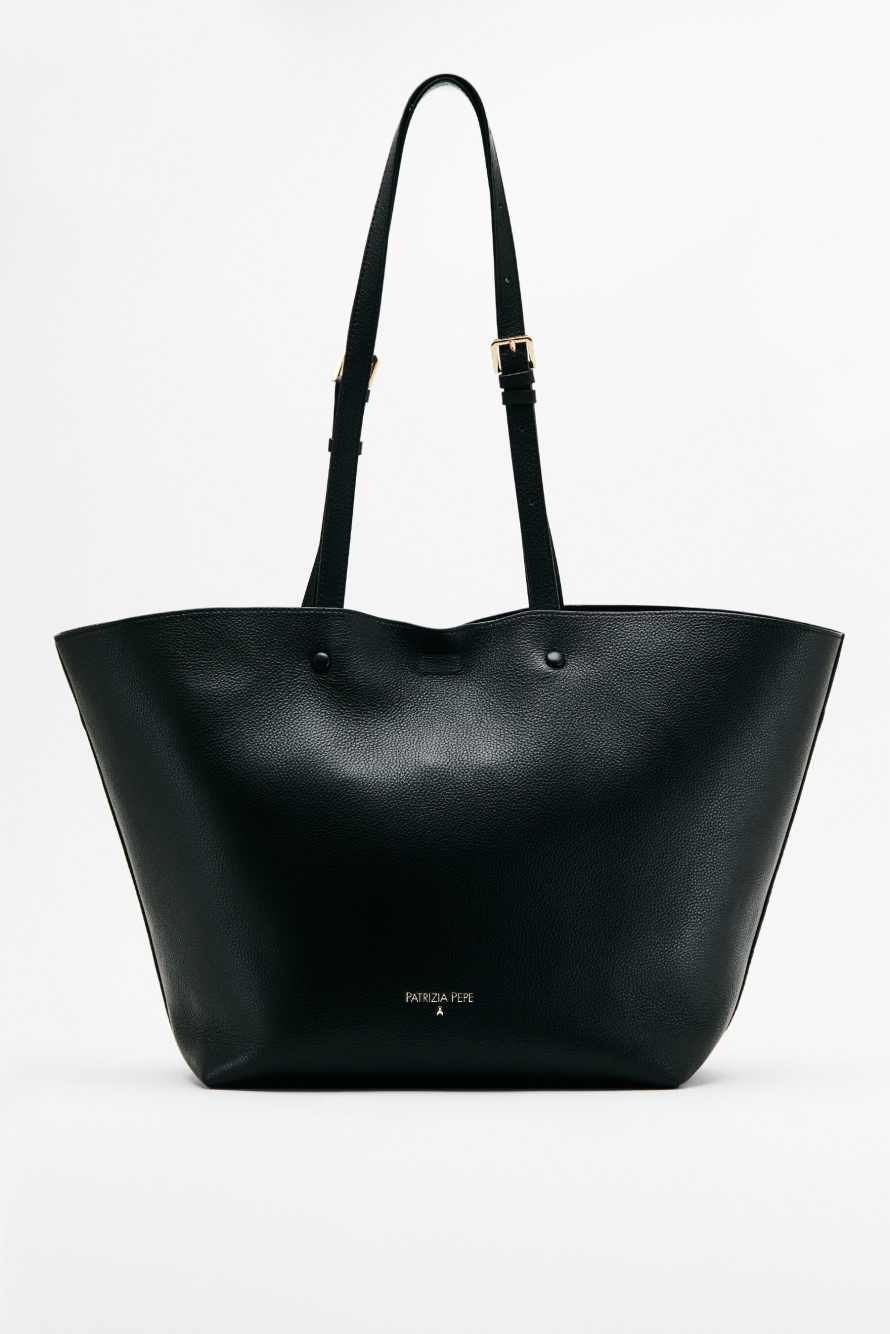 (IN)COMPLETE leather shopping bag, Black, Patrizia Pepe