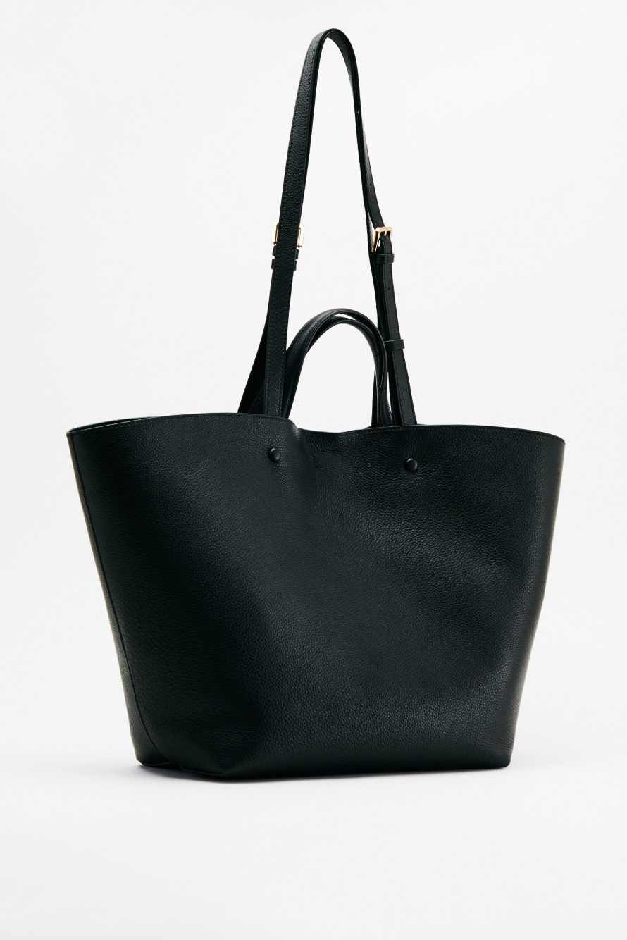 (IN)COMPLETE leather shopping bag, Black, Patrizia Pepe