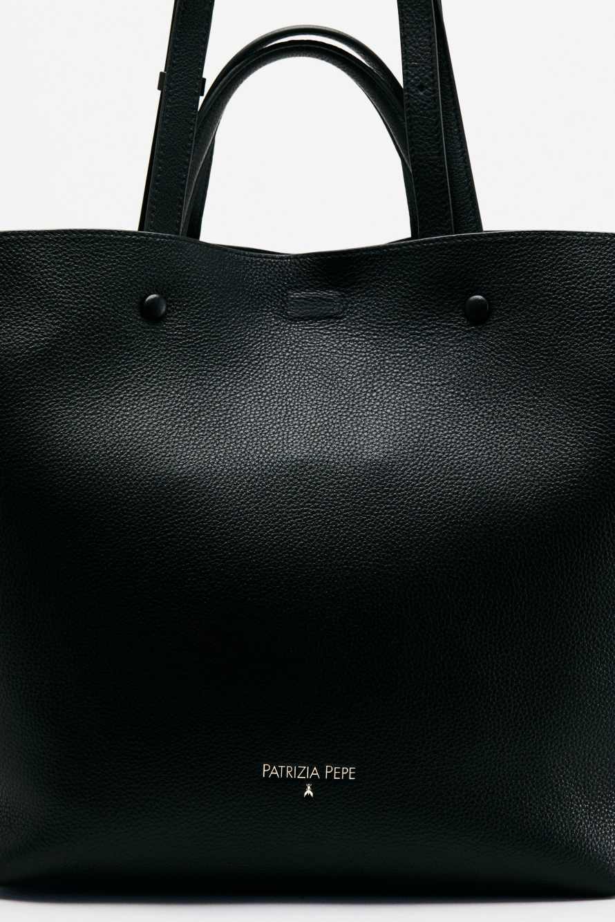 (IN)COMPLETE leather shopping bag, Black, Patrizia Pepe