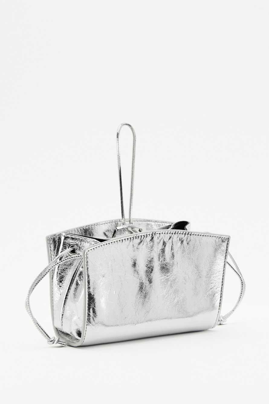 Mini laminated leather clutch, Silver, Patrizia Pepe