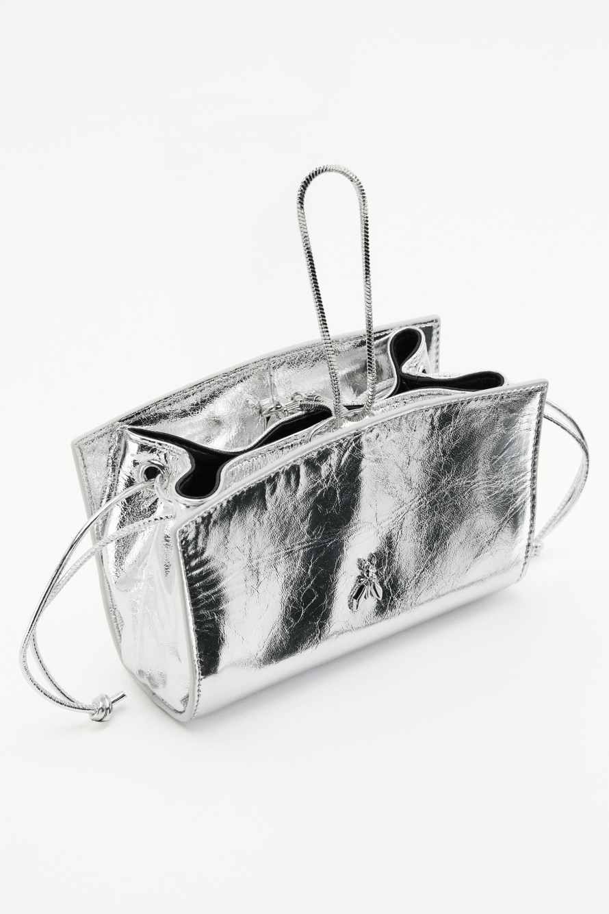 Mini laminated leather clutch, Silver, Patrizia Pepe