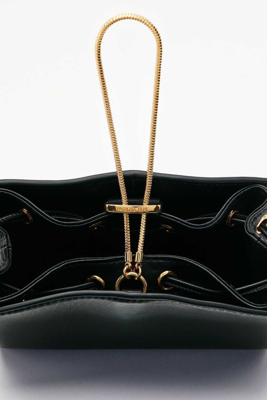 Mini leather clutch, Black, Patrizia Pepe