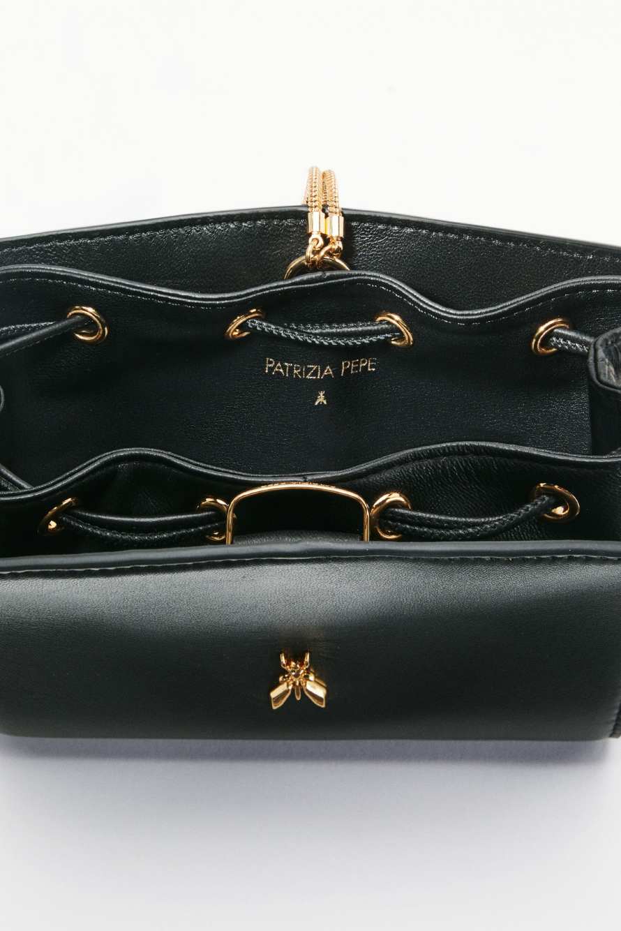 Mini leather clutch, Black, Patrizia Pepe