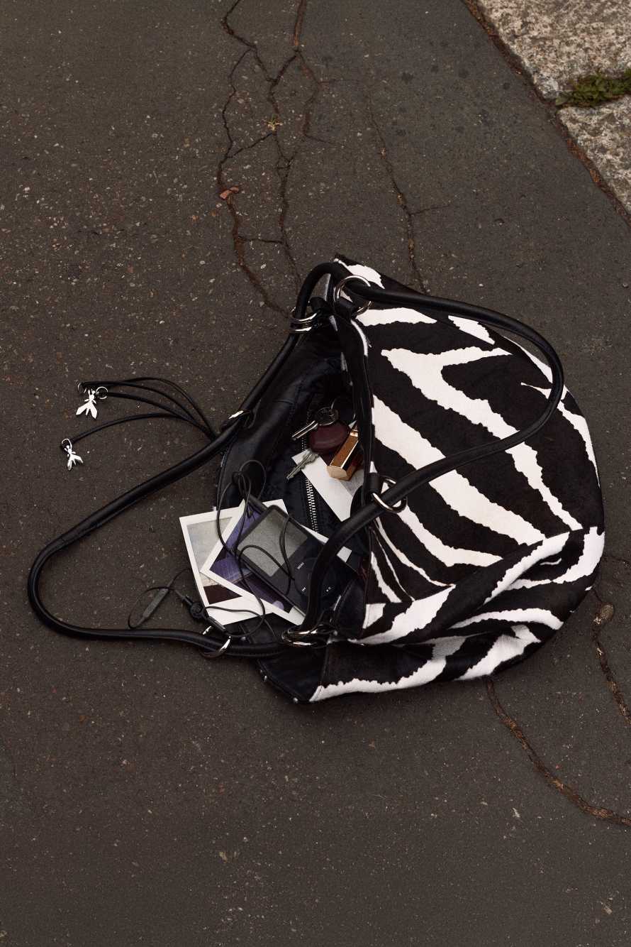 Black Horse zebra print bucket bag, Black/White, Patrizia Pepe