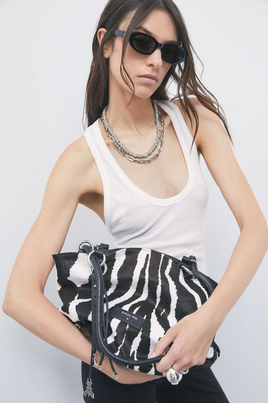 Black Horse zebra print bucket bag, Black/White, Patrizia Pepe