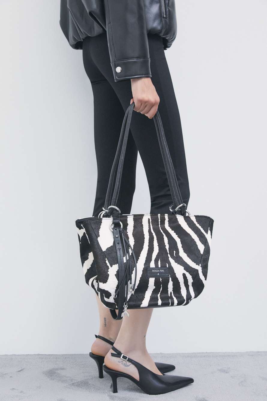 Black Horse zebra print bucket bag, Black/White, Patrizia Pepe