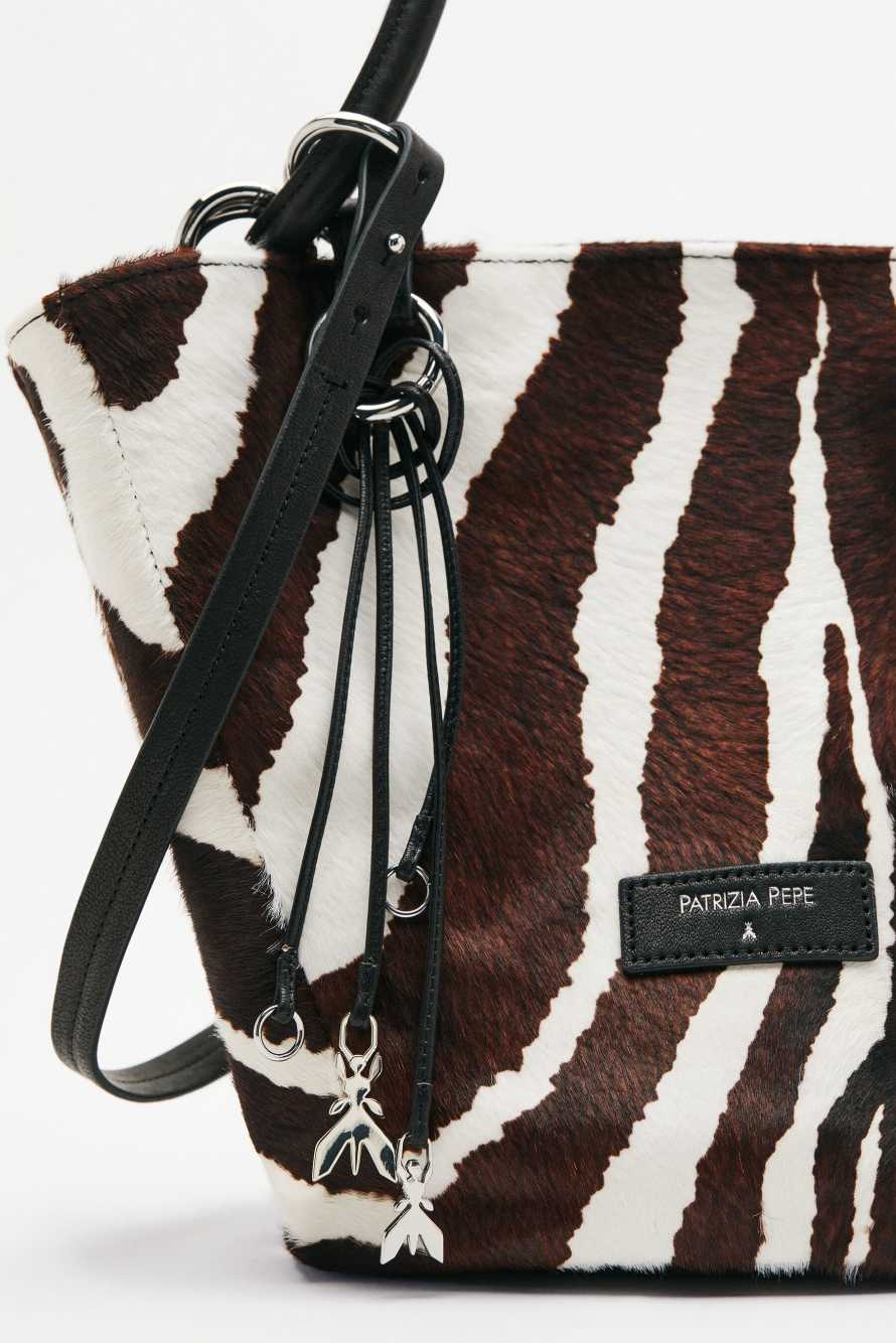 Black Horse zebra print bucket bag, Black/White, Patrizia Pepe