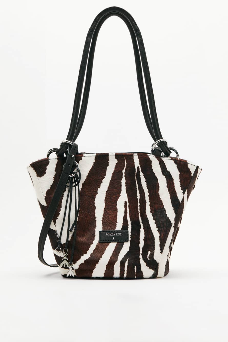 Black Horse zebra print bucket bag, Black/White, Patrizia Pepe